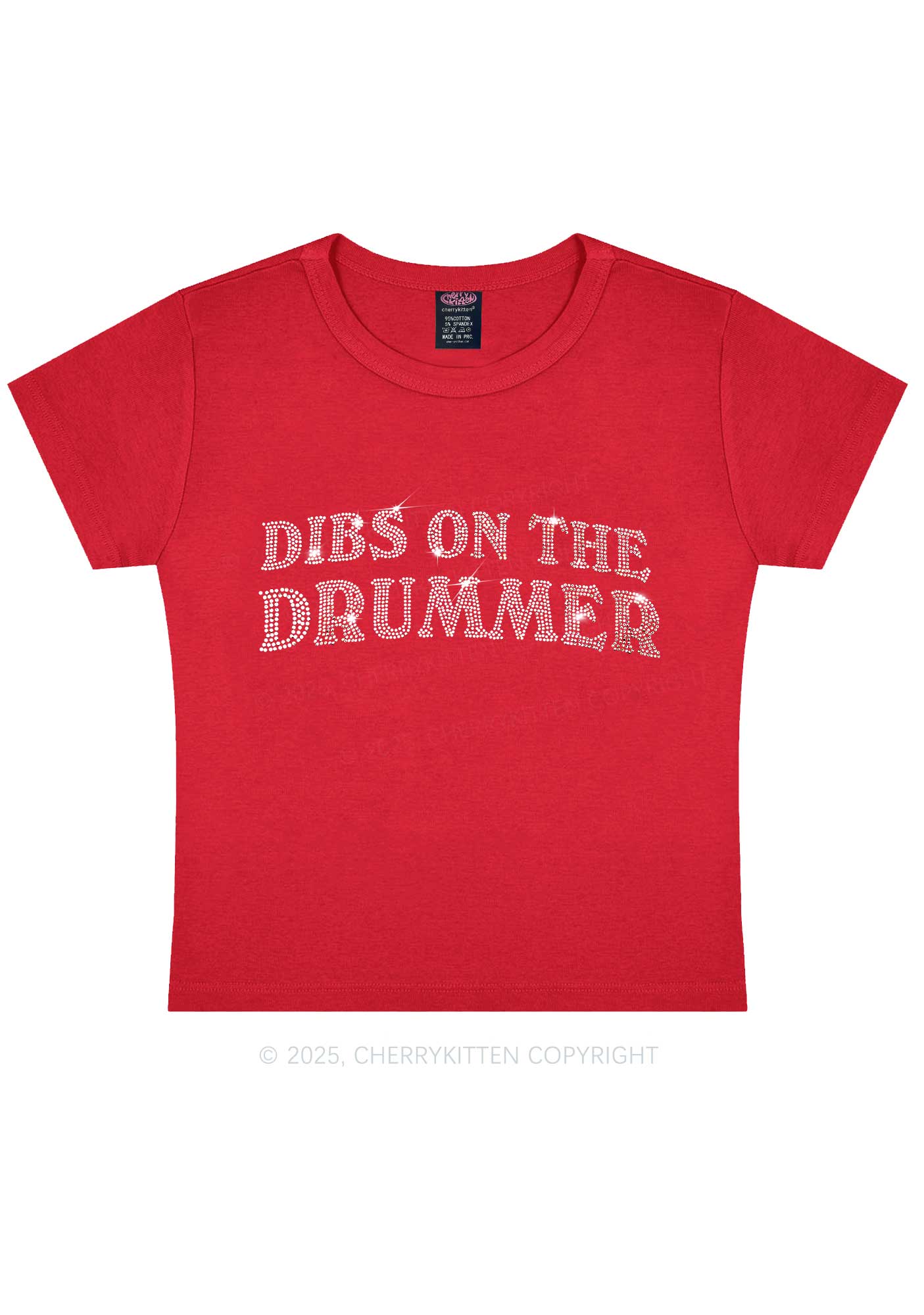 Rhinestone Dibs On The Drummer Y2K Baby Tee Cherrykitten