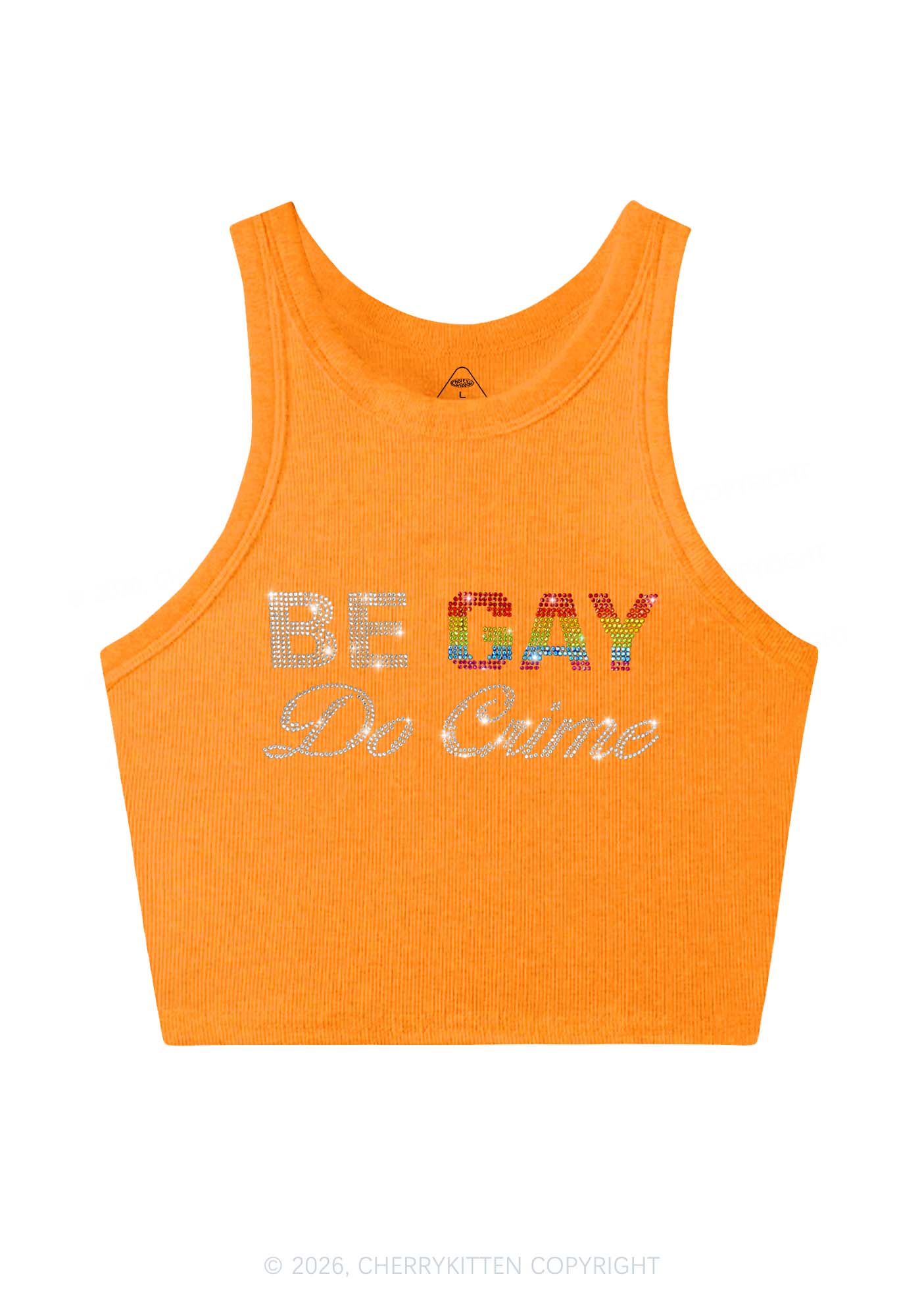 Rhinestone Be Gay Do Crime Pride Y2K Crop Tank Top Cherrykitten
