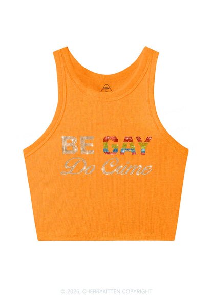 Rhinestone Be Gay Do Crime Pride Y2K Crop Tank Top Cherrykitten
