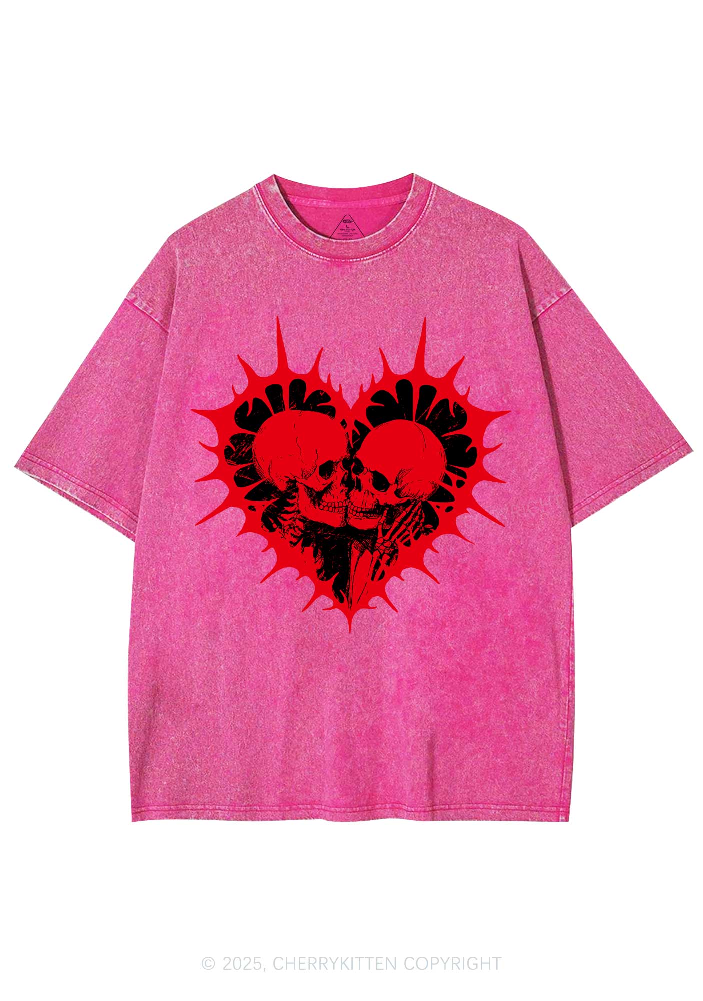Spiked Heart Skulls Valentine's Day Y2K Shirts Washed Tee Cherrykitten