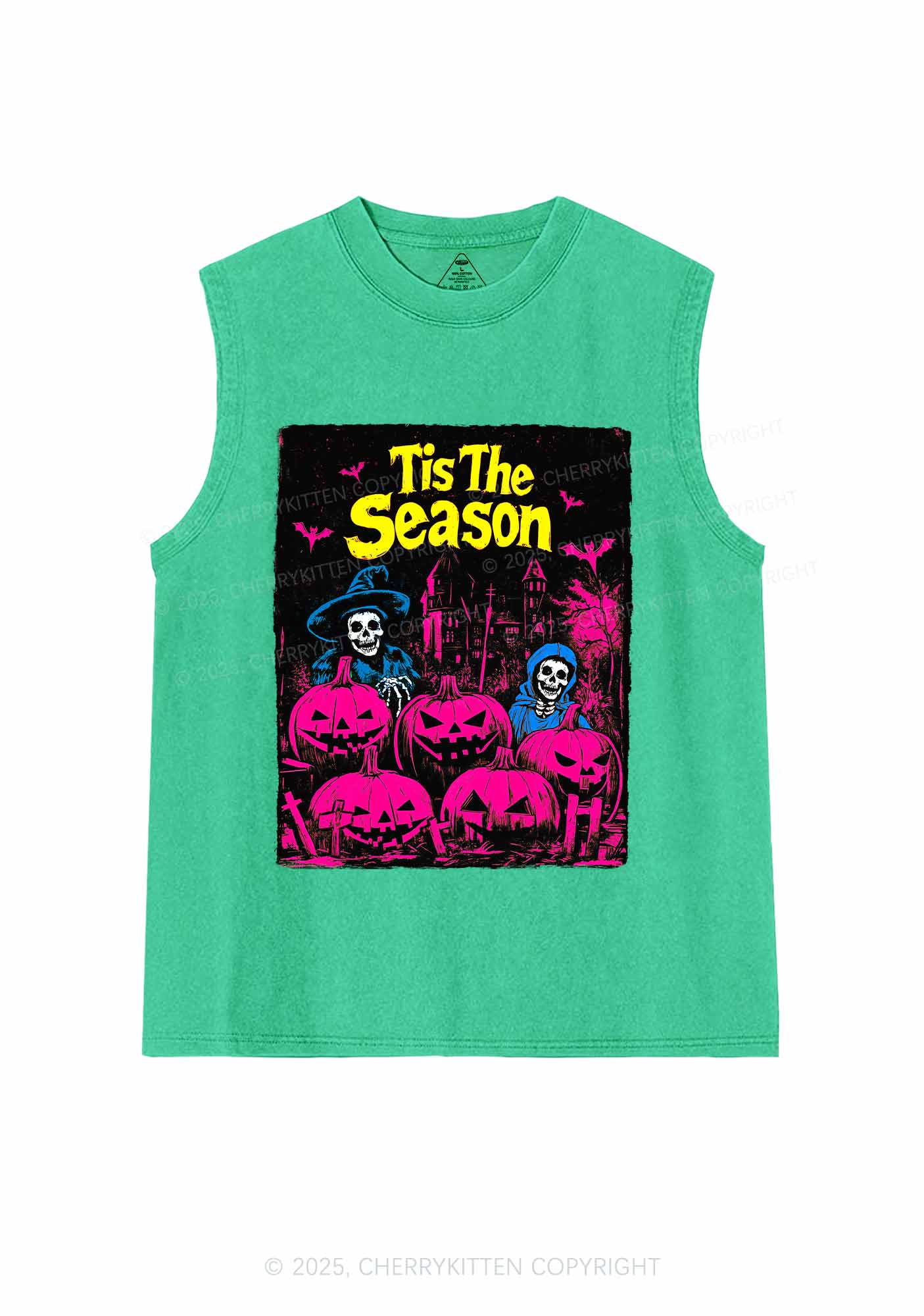 Halloween Tis The Season Skull Y2K Washed Muscle Tank Cherrykitten