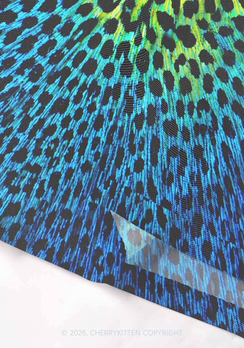 Peacock Feather Texture Y2K Mesh Crop Top Cherrykitten