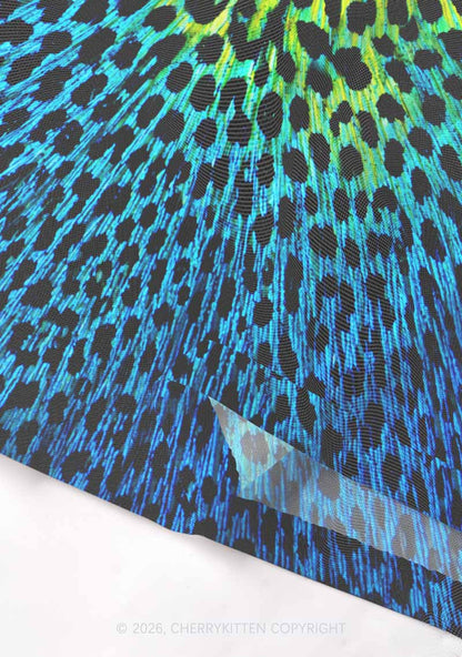 Peacock Feather Texture Y2K Mesh Crop Top Cherrykitten
