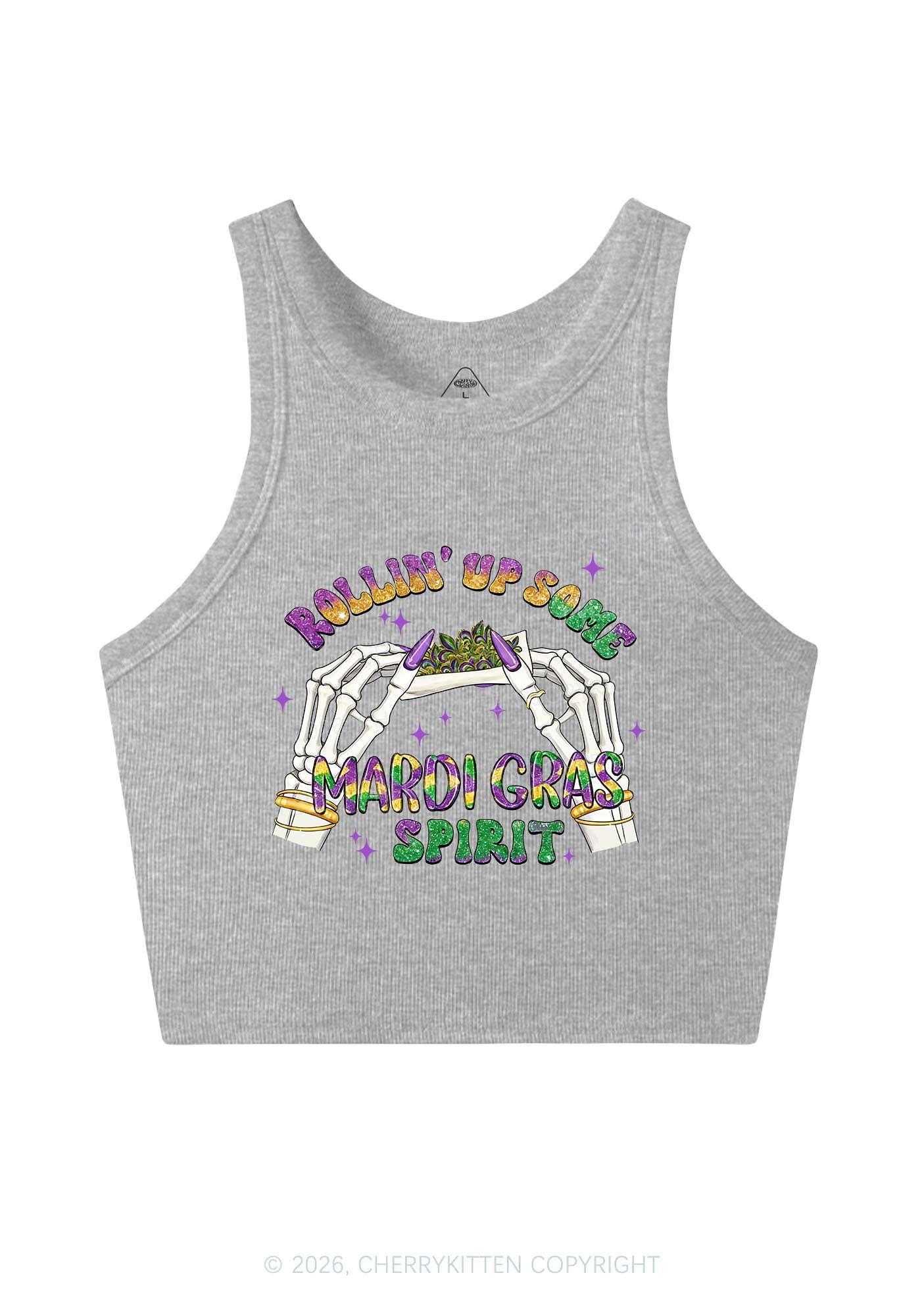 Rollin Up Mardi Gras Spirit Y2K Crop Tank Top Cherrykitten