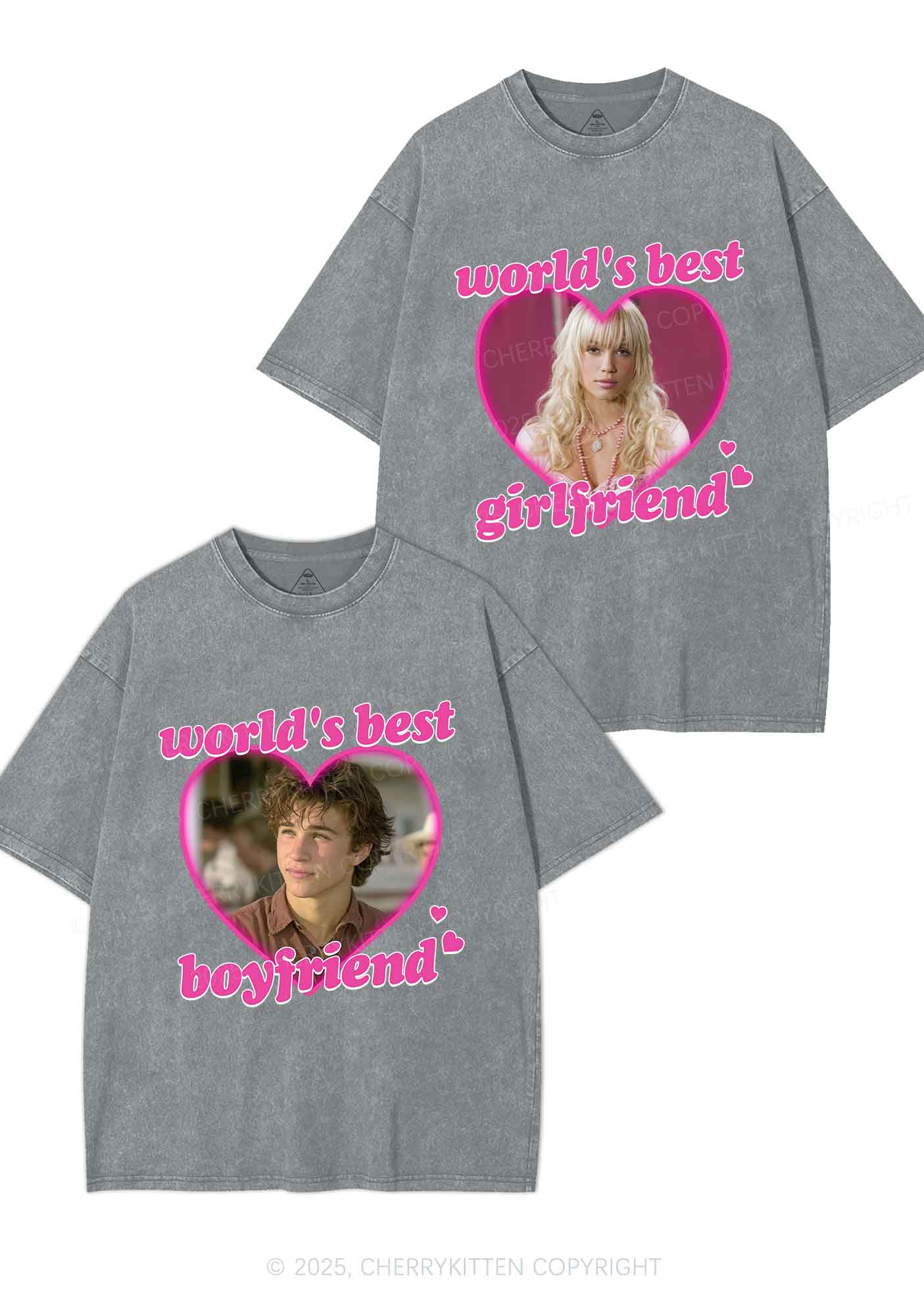 Custom Worlds Best BF GF Y2K Valentine's Day Washed Tee Cherrykitten