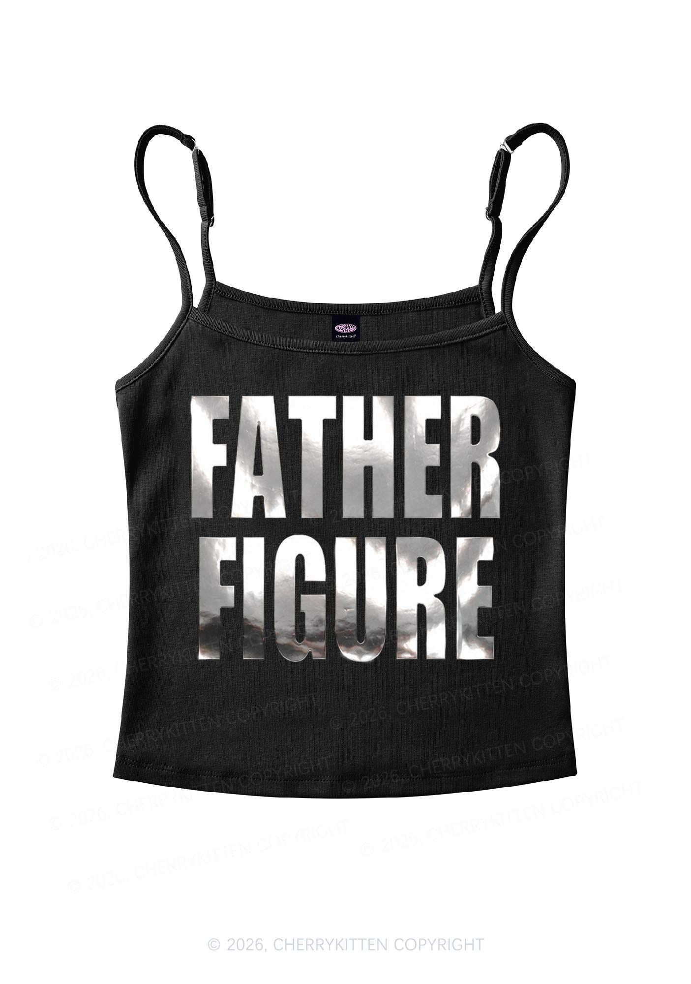 Father Figure Silver Foil Printed Y2K Spaghetti Strap Cami Cherrykitten