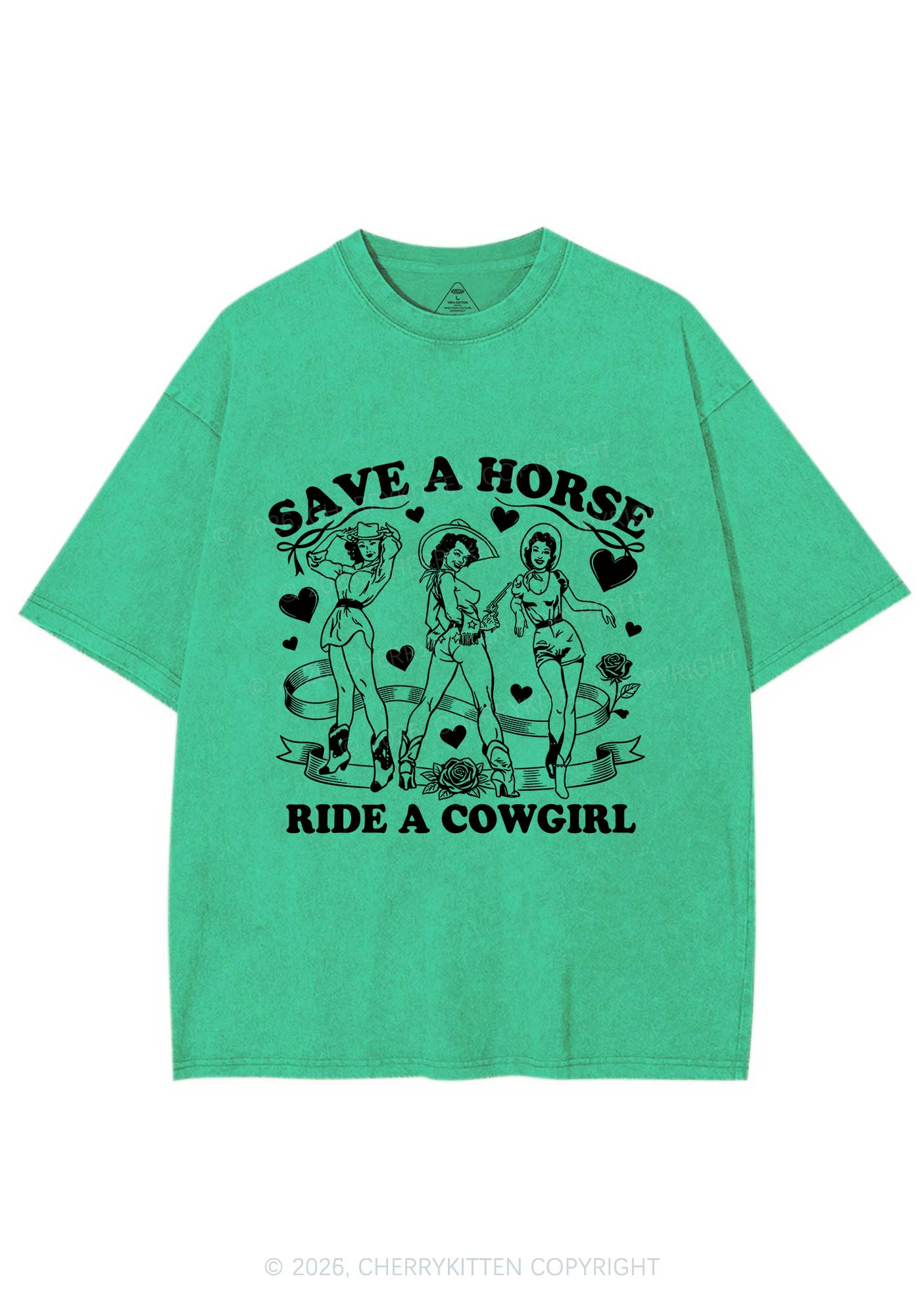 Ride A Cowgirl Valentine's Day Y2K Shirts Washed Tee Cherrykitten