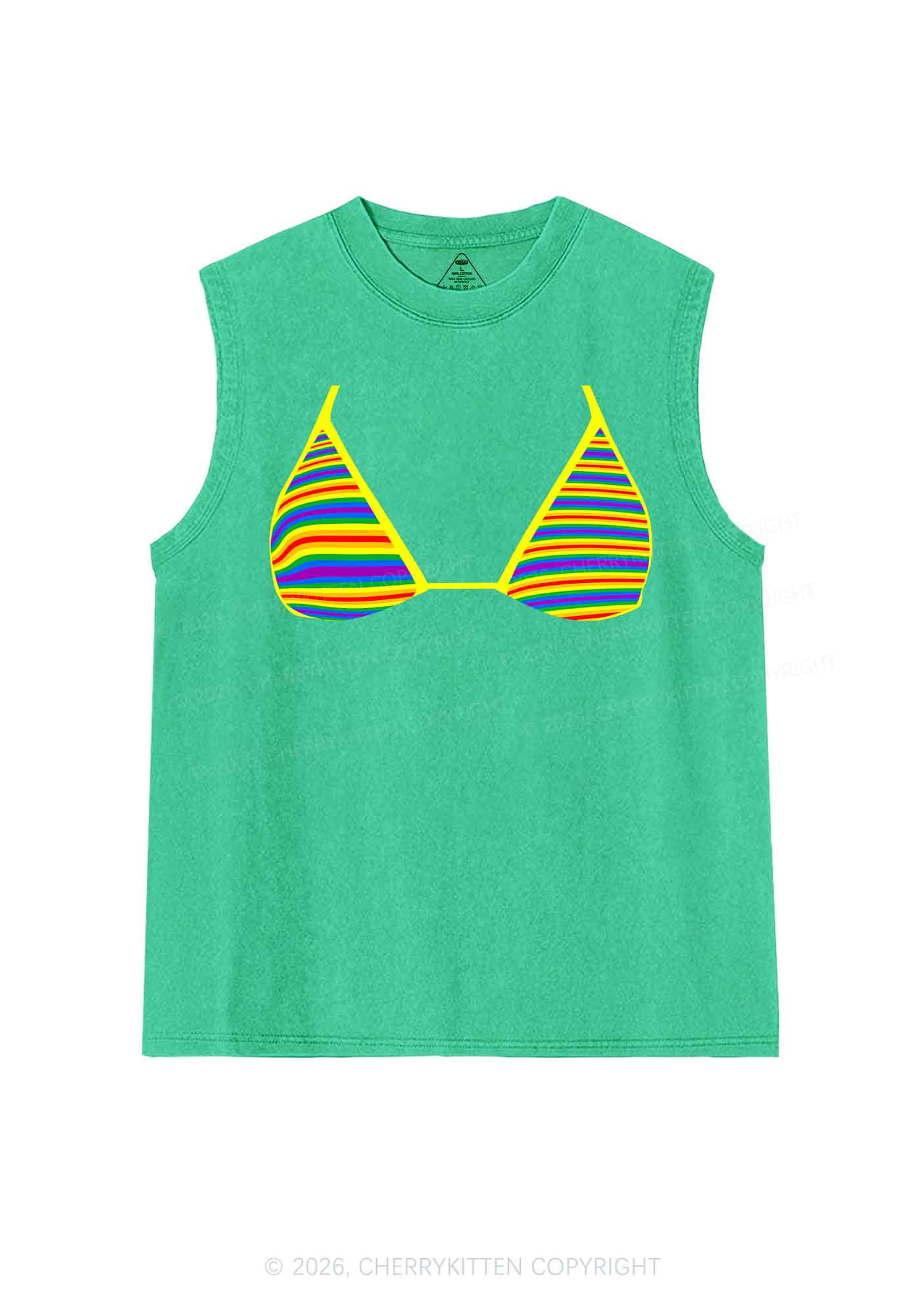 Rainbow Stripe Bra Pride Y2K Washed Muscle Tank Cherrykitten