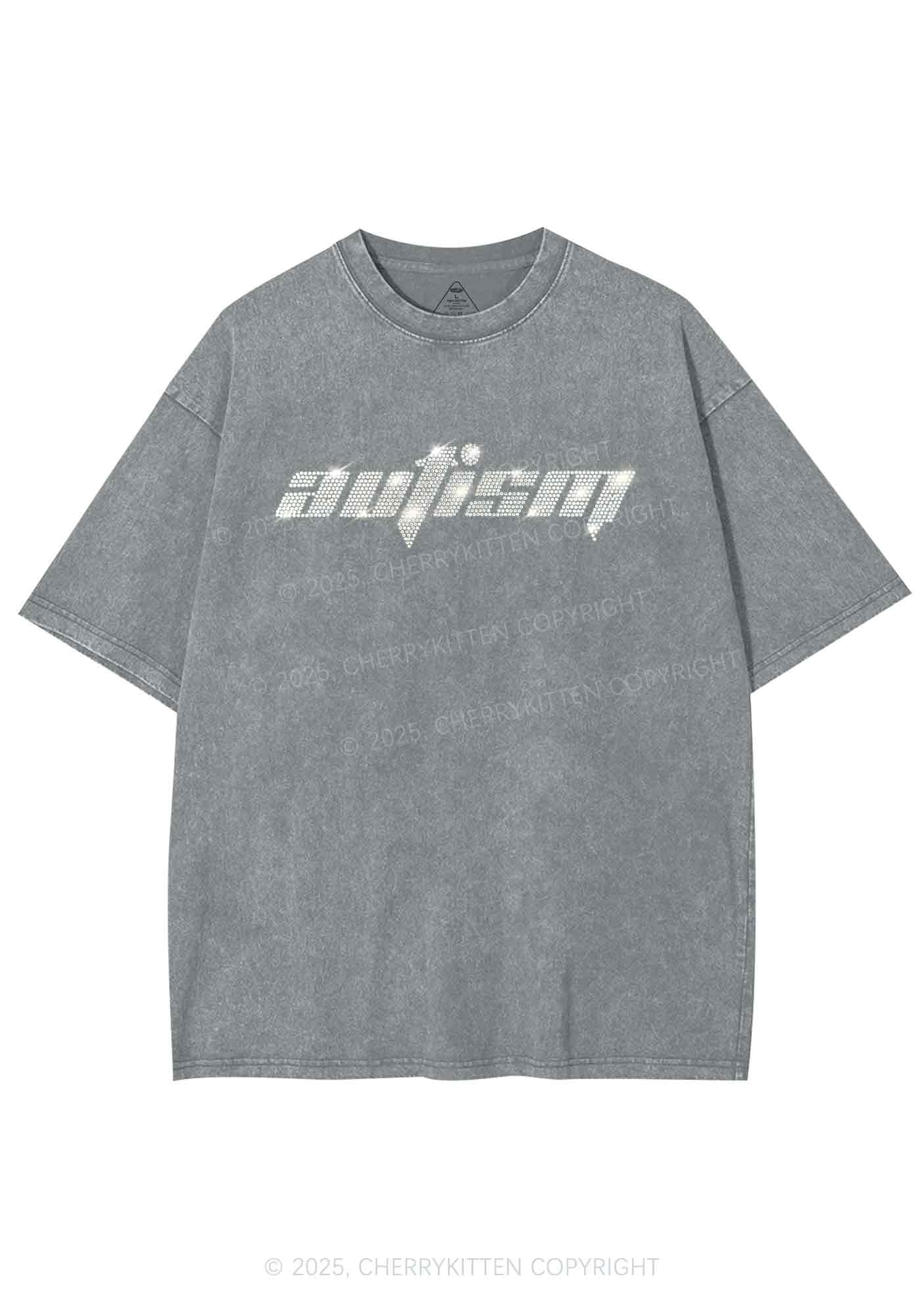 Rhinestone Autism Y2K Shirts Washed Tee Cherrykitten