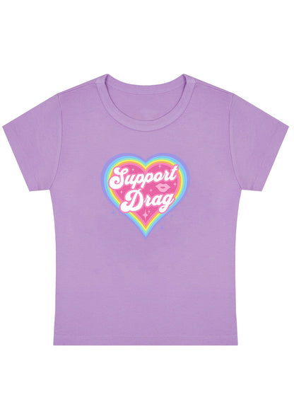 Rainbow Heart Support Drag Lip Print Y2K Baby Tee