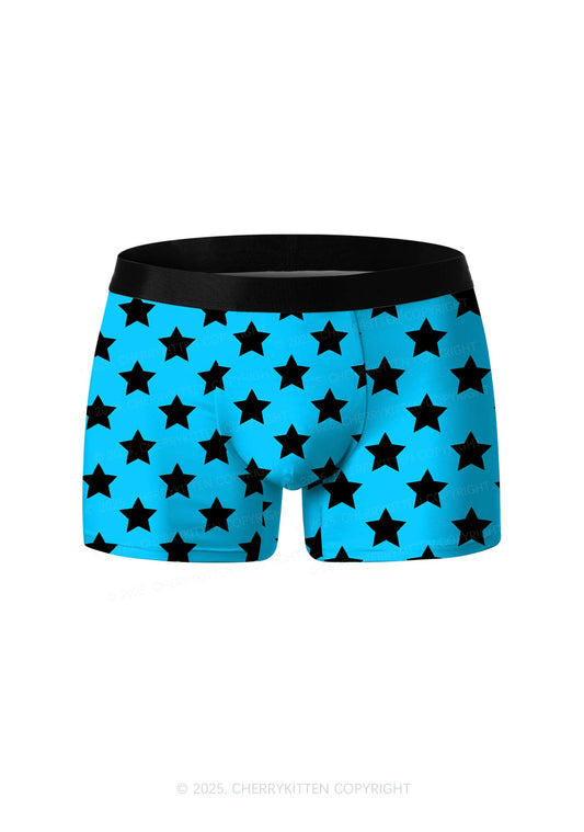 Black Star Y2K Print Men Boxer Briefs Cherrykitten