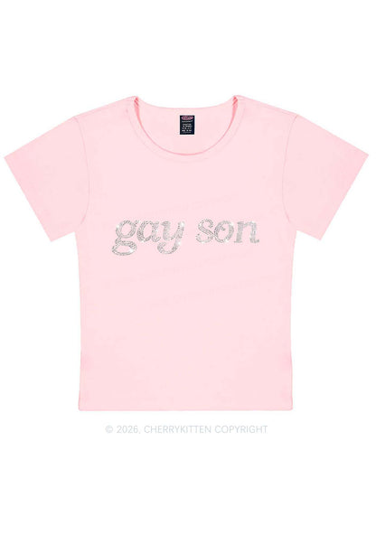 Rhinestone Gay Son Pride Y2K Baby Tee Cherrykitten