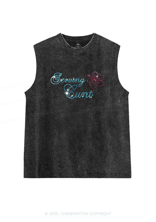 Rhinestone Serving Cxxt Y2K Washed Muscle Tank Cherrykitten