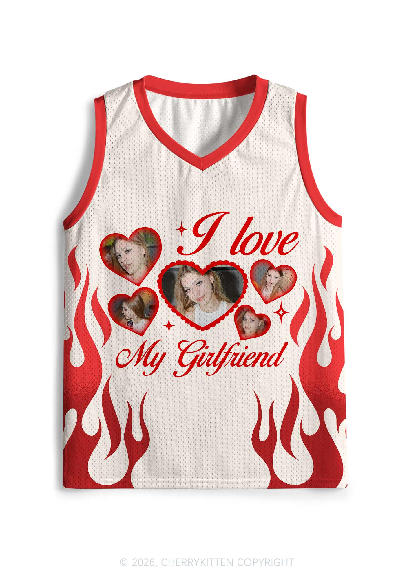 Creamy White Custom GF BF Photo Y2K Sport Jersey Tank Cherrykitten