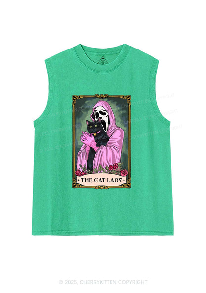 Halloween The Skull Cat Lady Y2K Washed Muscle Tank Cherrykitten