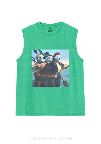 Halloween Horror Characters Y2K Washed Muscle Tank Cherrykitten