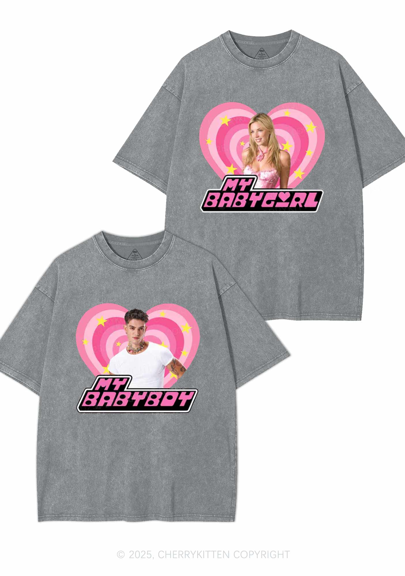 Custom Photo My Baby Y2K Valentine's Day Washed Tee Cherrykitten