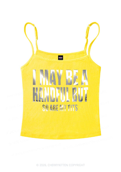 I May Be Handful Silver Foil Printed Y2K Spaghetti Strap Cami Cherrykitten