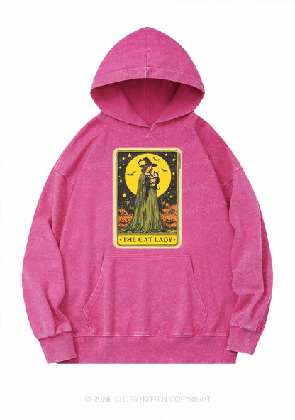 Halloween The Witch Cat Lady Y2K Washed Hoodie Cherrykitten