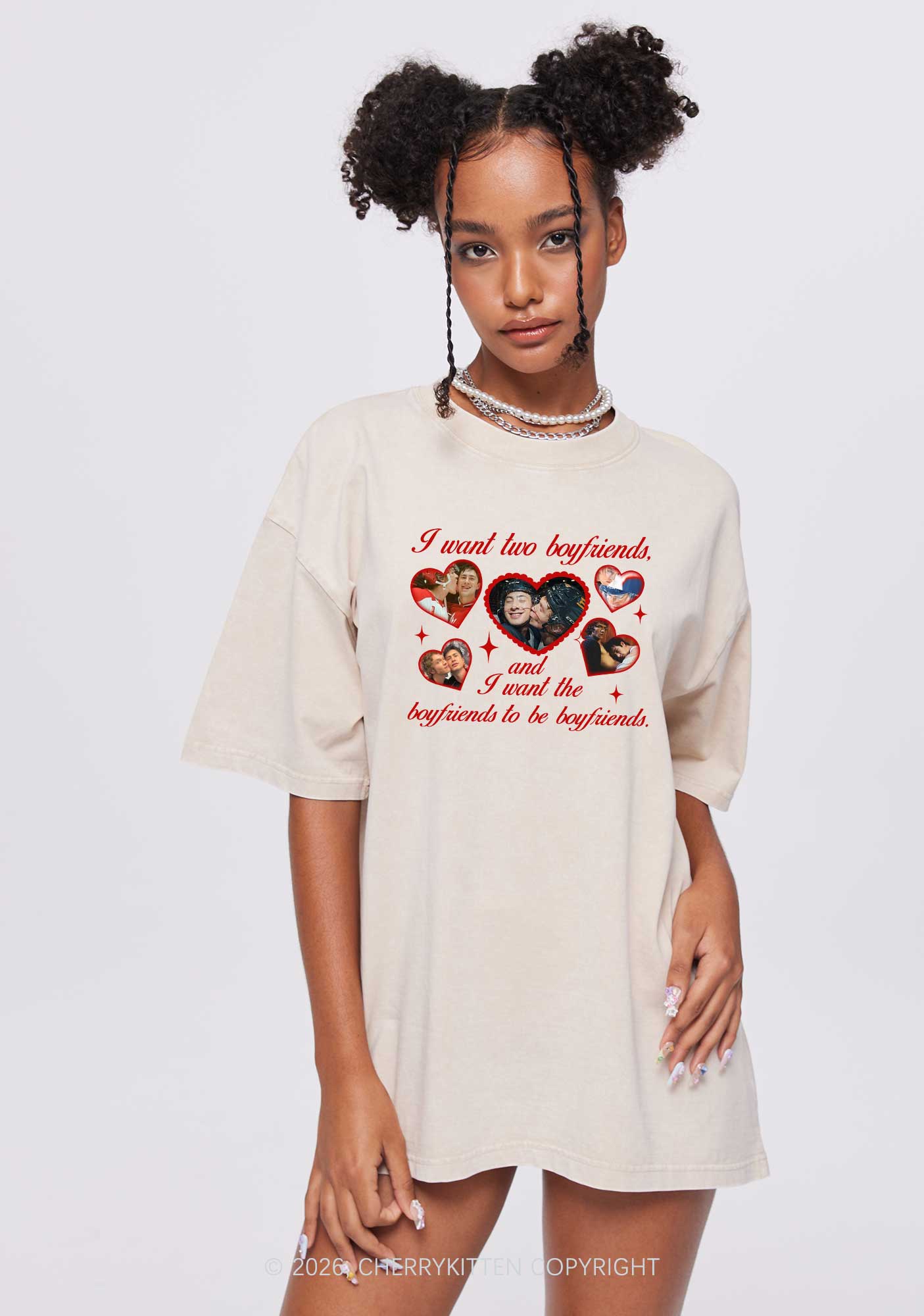 I Want Two Boyfriends HR Y2K Shirts Washed Tee Cherrykitten
