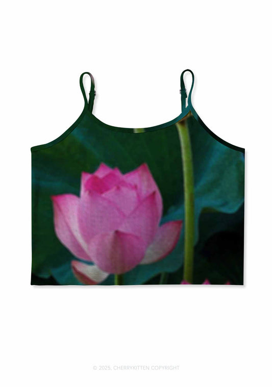 Lotus Flower Y2K Print Cami Crop Top Cherrykitten