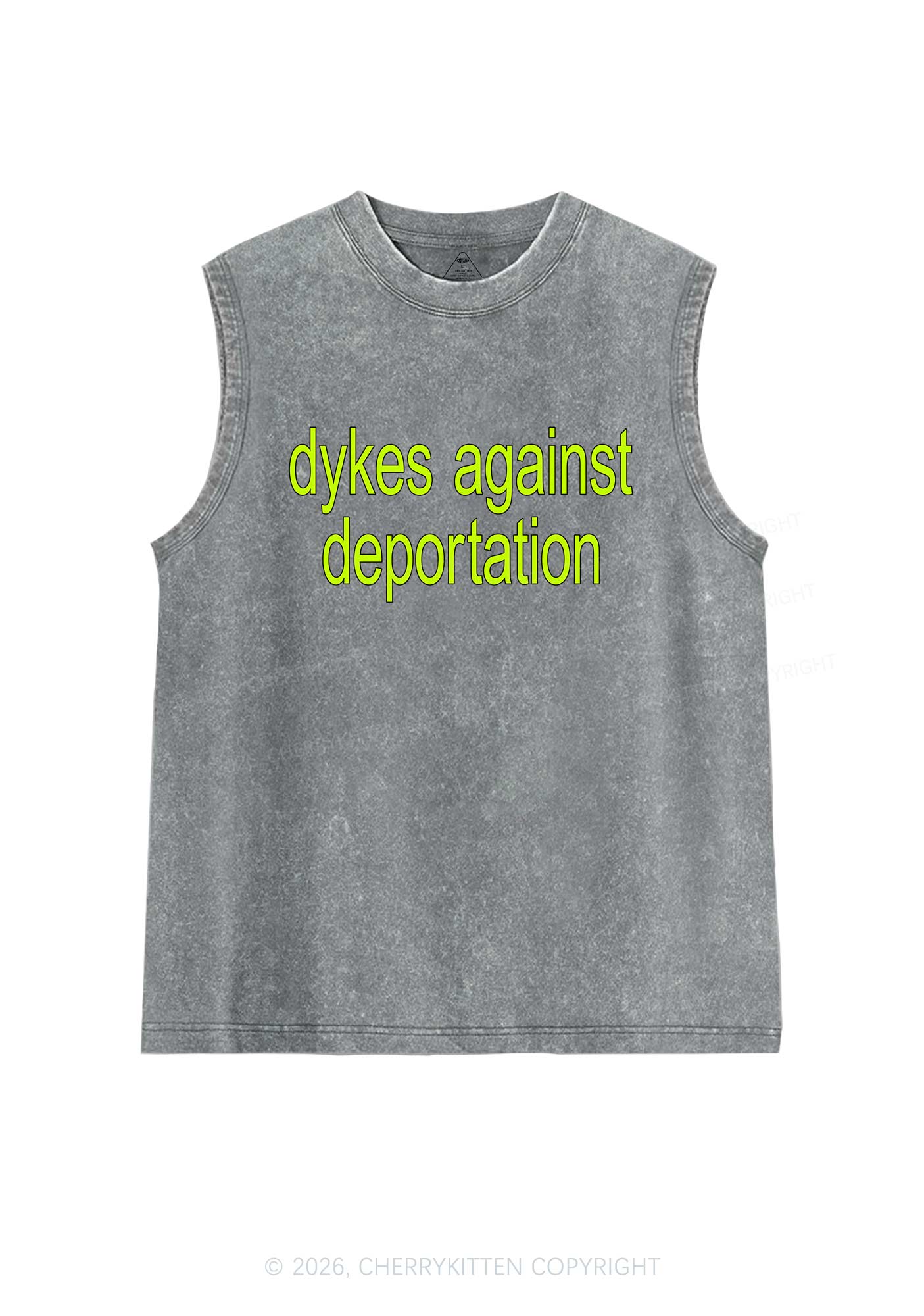 Dykes Against Deportation Pride Y2K Washed Muscle Tank Cherrykitten