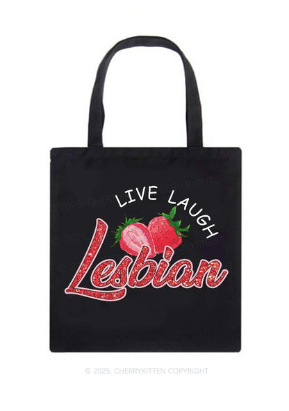 Live Laugh Lesbian Pride Y2K Canvas Tote Bag Cherrykitten