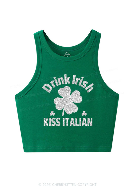 Glitter Drink Irish Kiss Italian St Patricks Y2K Crop Tank Top Cherrykitten