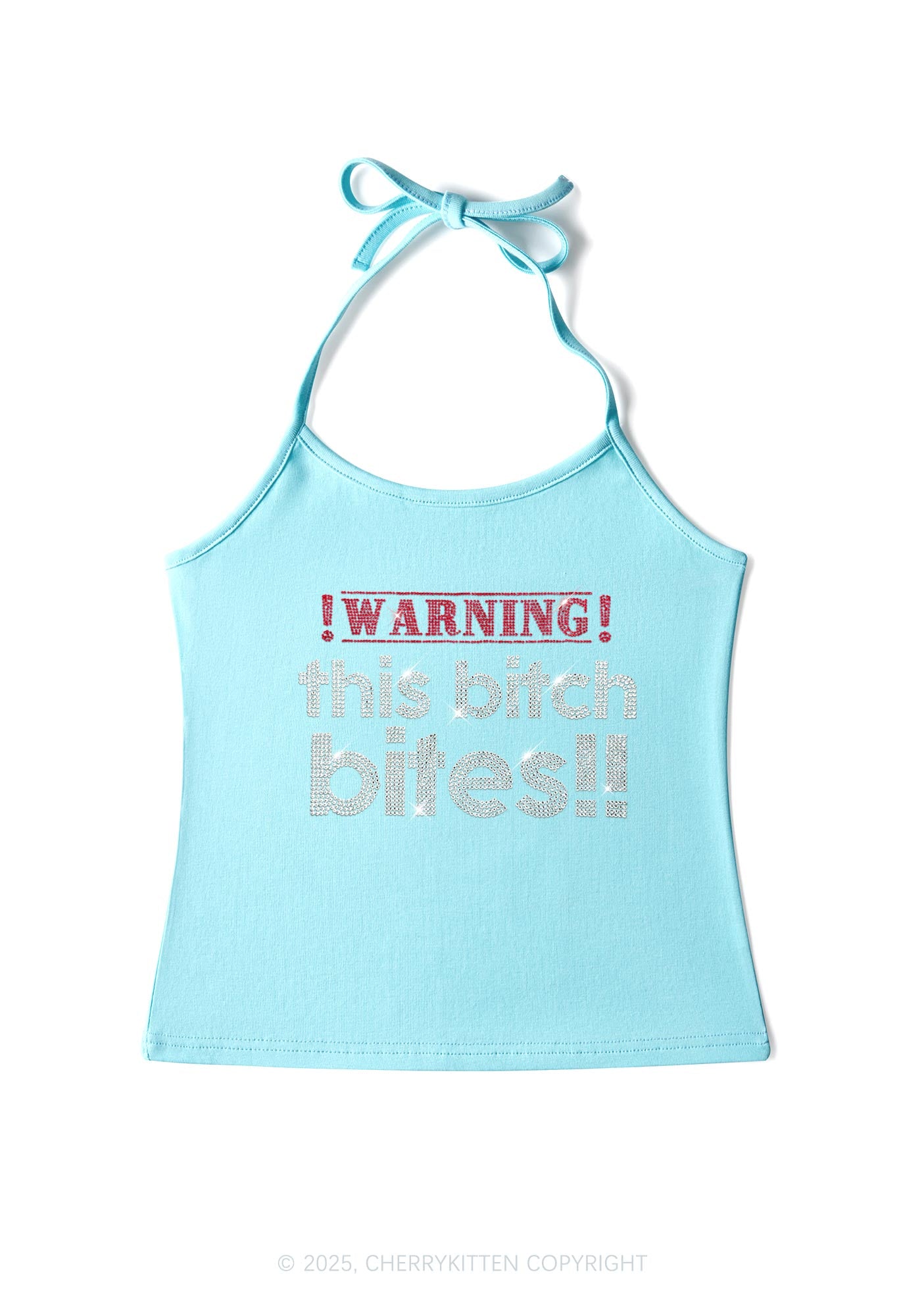 Rhinestone This Bxxch Bites Y2K Halter Neck Cami Cherrykitten