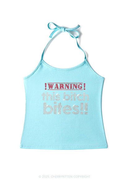 Rhinestone This Bxxch Bites Y2K Halter Neck Cami Cherrykitten