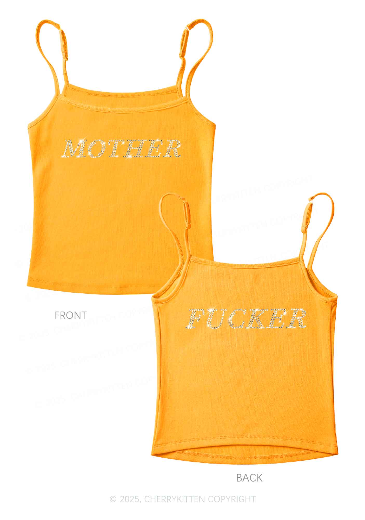 Rhinestone Motherfxcker Two Sides Y2K Spaghetti Strap Cami Cherrykitten