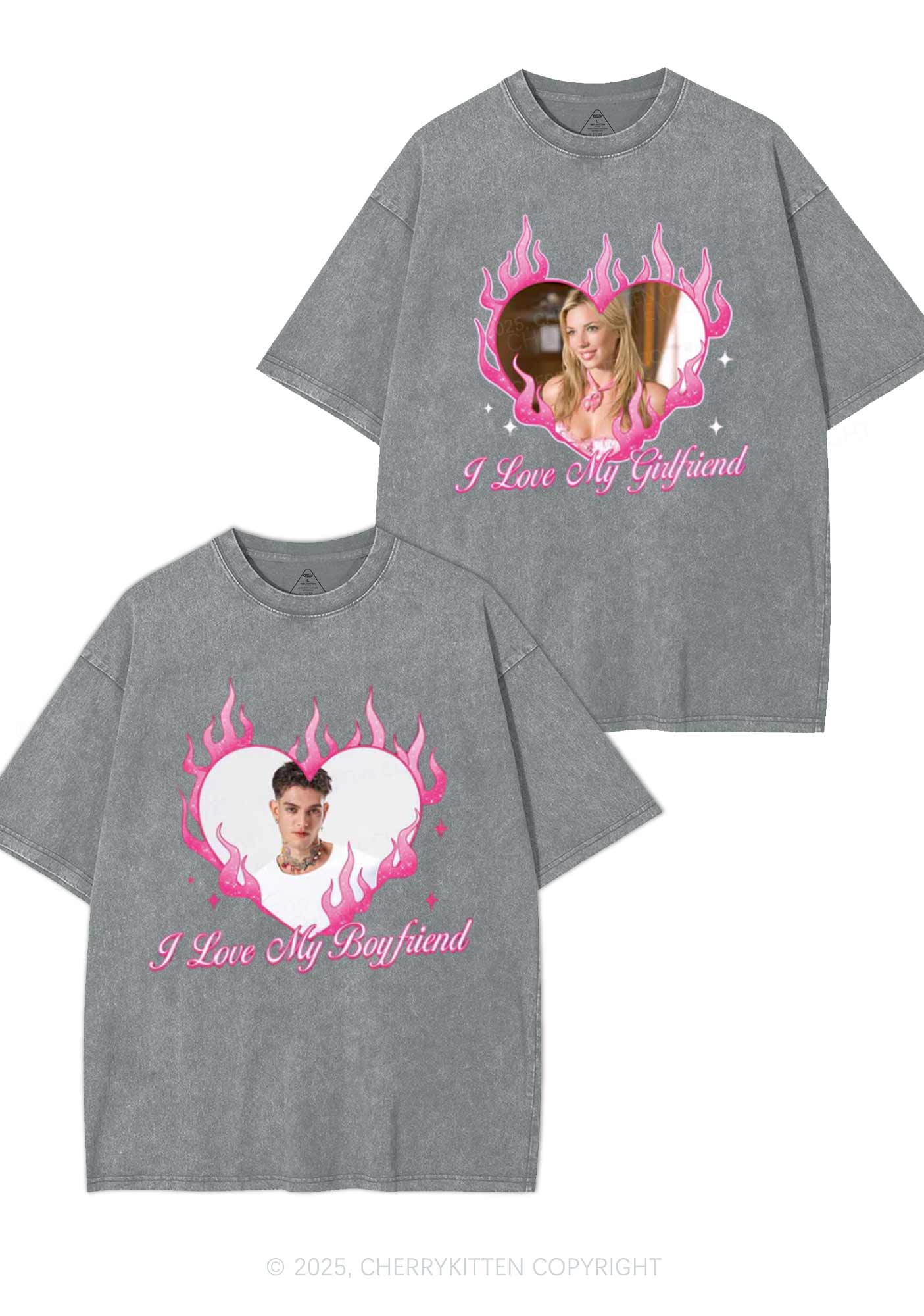 Custom I Love My GF BF Y2K Valentine's Day Washed Tee Cherrykitten