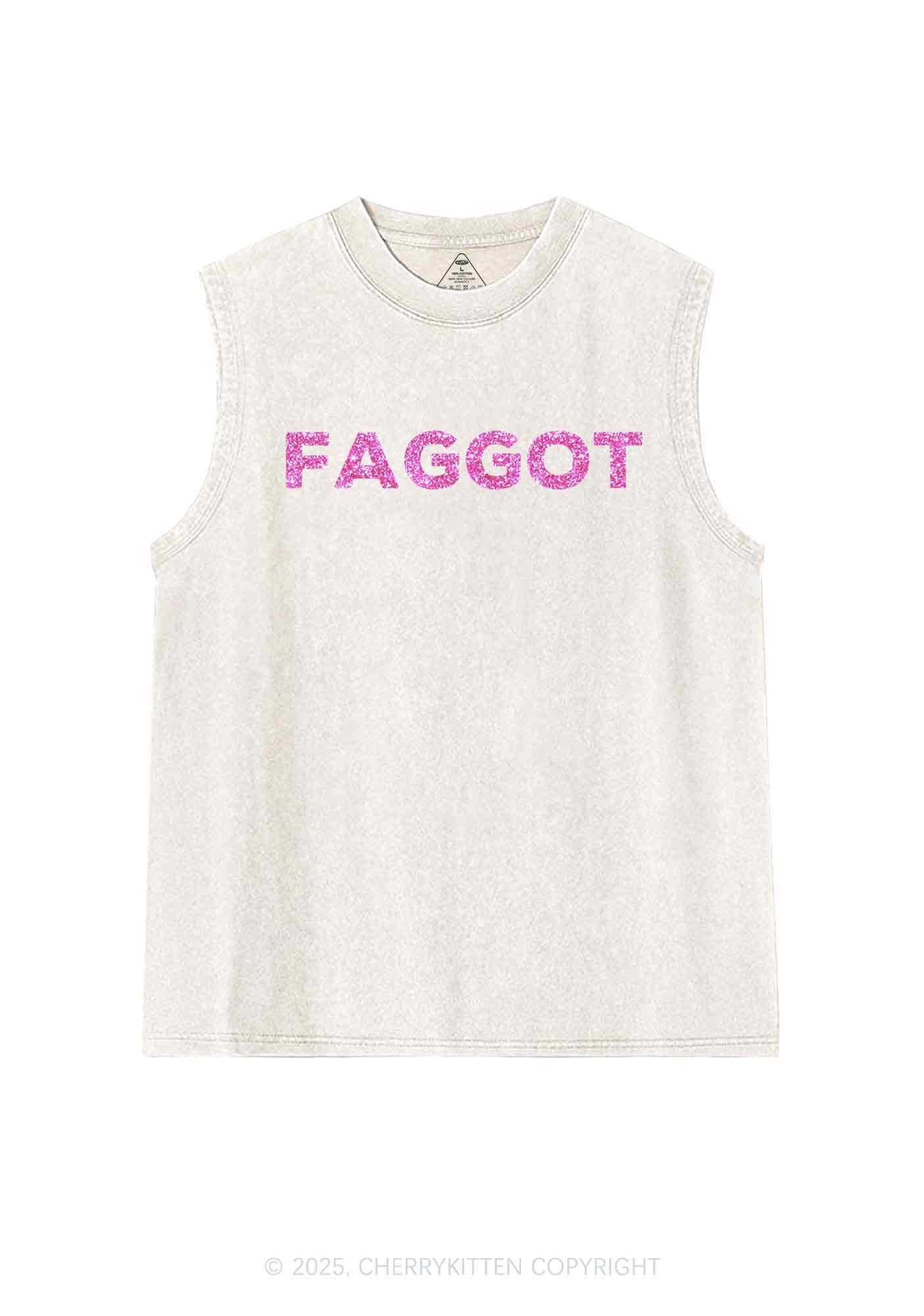 Glitter Faggot Pride Y2K Washed Muscle Tank Cherrykitten
