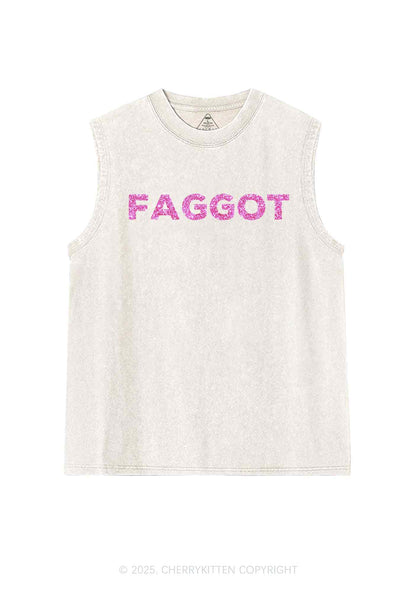 Glitter Faggot Pride Y2K Washed Muscle Tank Cherrykitten