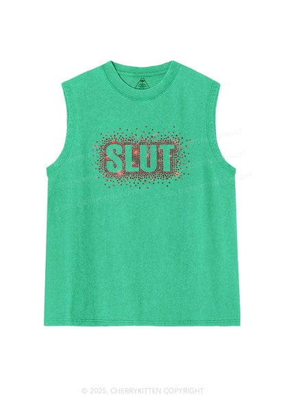 Rhinestone Special Slxt Y2K Washed Muscle Tank Cherrykitten