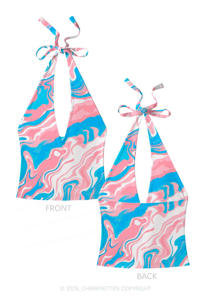 Trans Liquid Tie Dye Pride Y2K Print Halter Deep V Neck Cami Cherrykitten