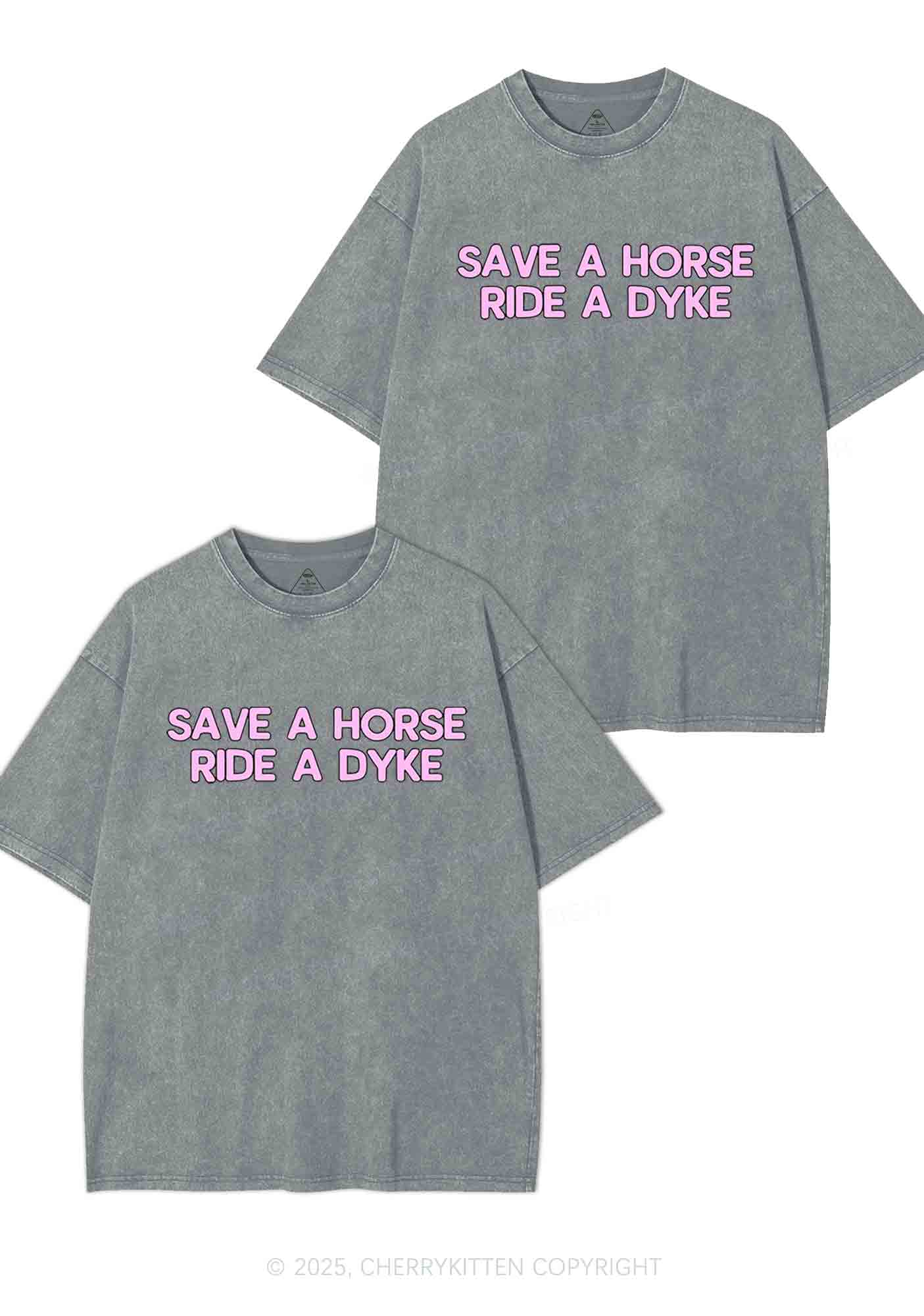 Save Horse Ride Dyke Y2K Valentine's Day Washed Tee Cherrykitten