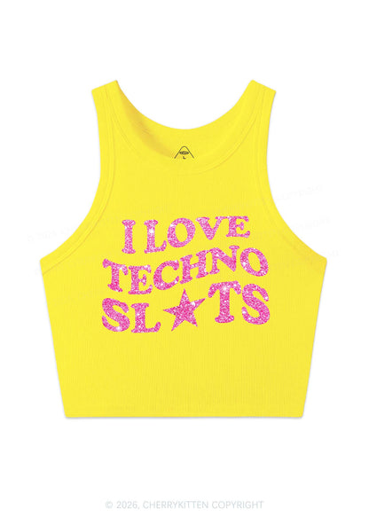 Glitter I Love Techno Slxts Y2K Crop Tank Top Cherrykitten