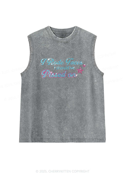 Rhinestone I Rode Faces Y2K Washed Muscle Tank Cherrykitten