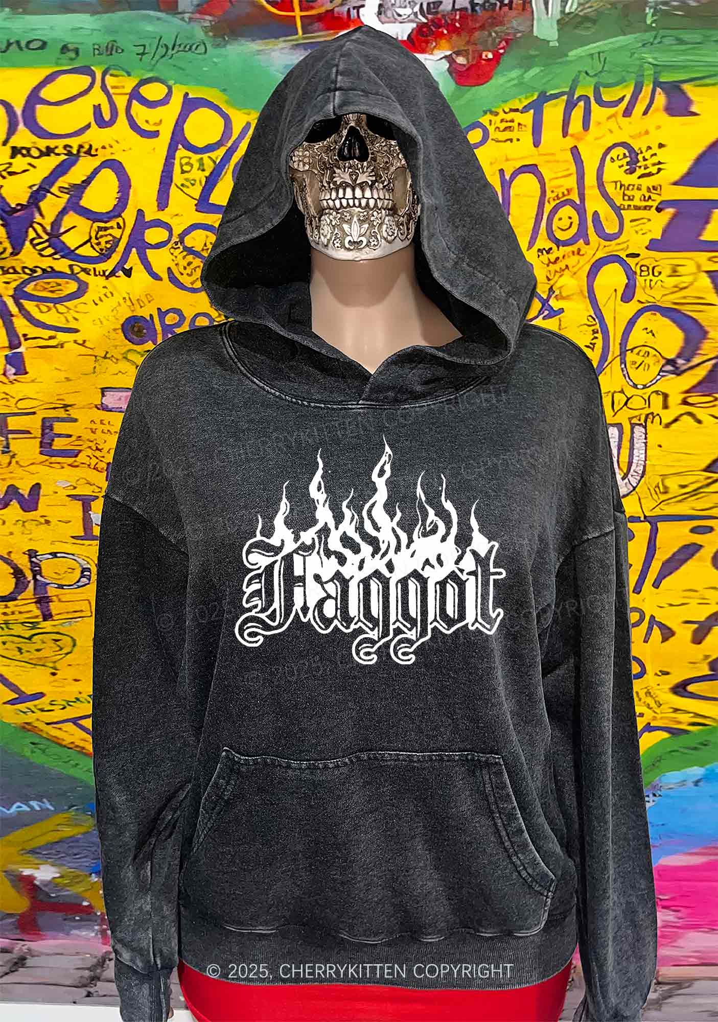 Halloween Goth Faggot Pride Y2K Washed Hoodie Cherrykitten