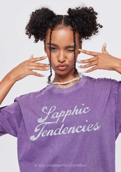 Glitter Sapphic Tendencies Pride Y2K Shirts Washed Tee Cherrykitten