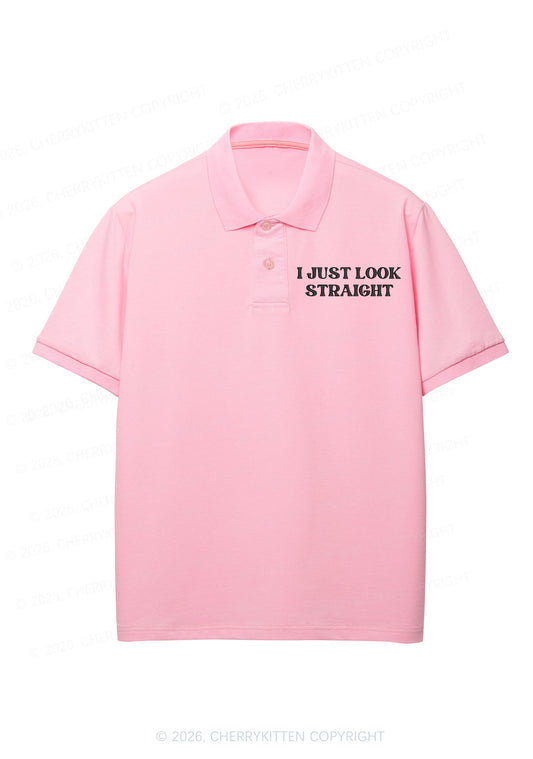 Embroidered I Just Look Straight Pride Y2K Polo Shirts Cherrykitten