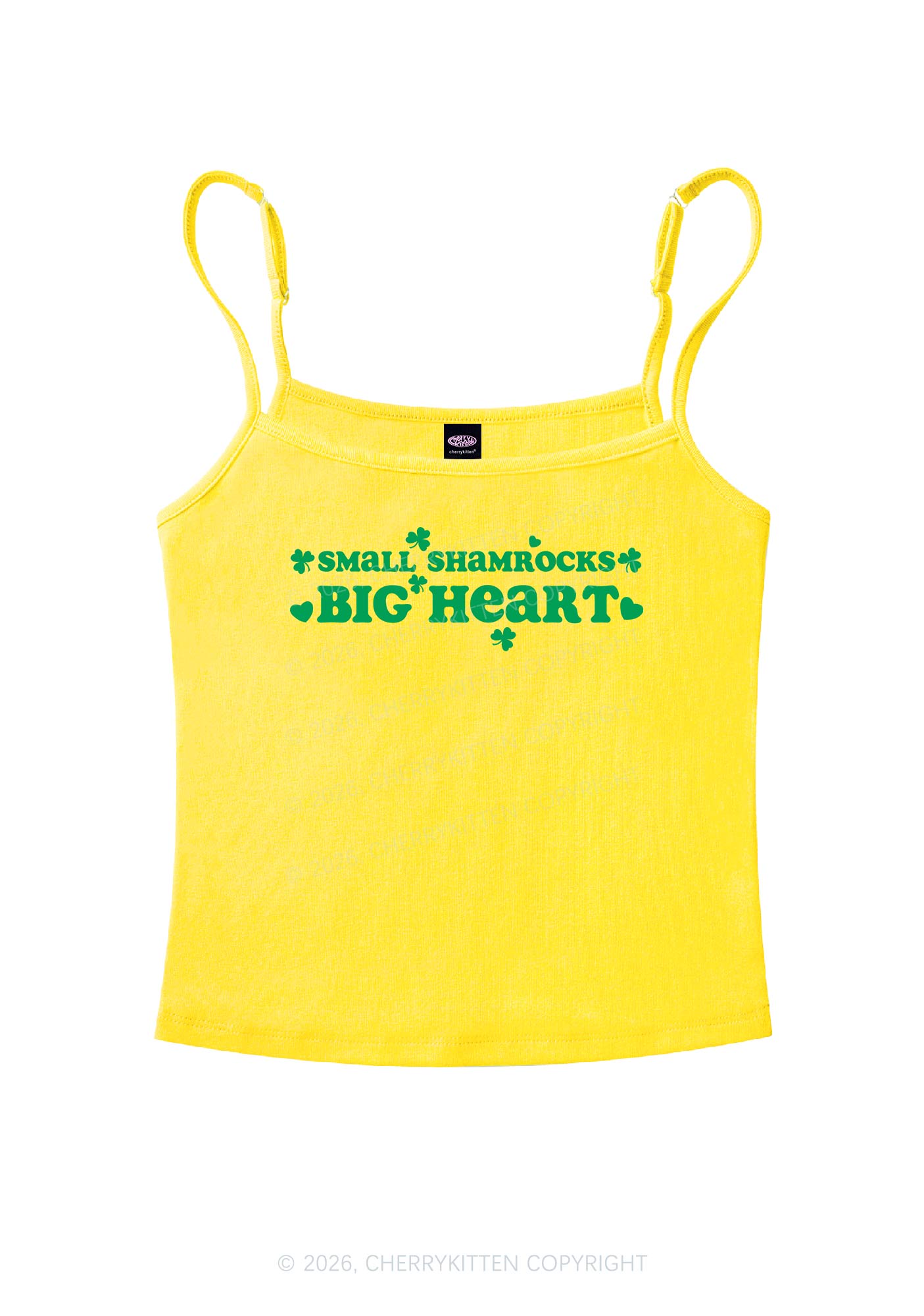 Small Shamrocks Big Heart St Patricks Y2K Spaghetti Strap Cami Cherrykitten