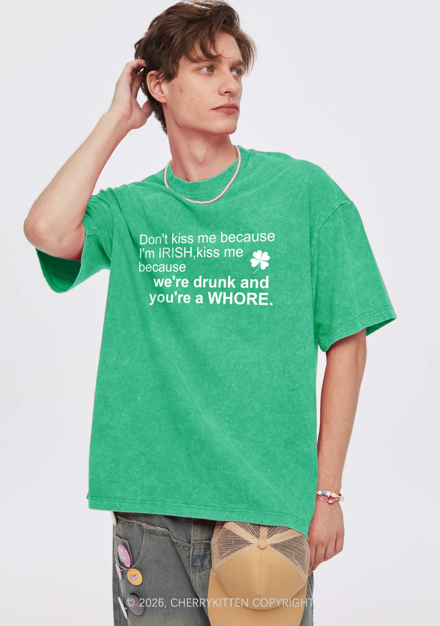 Drunk And Hore St Patricks Y2K Washed Tee Cherrykitten
