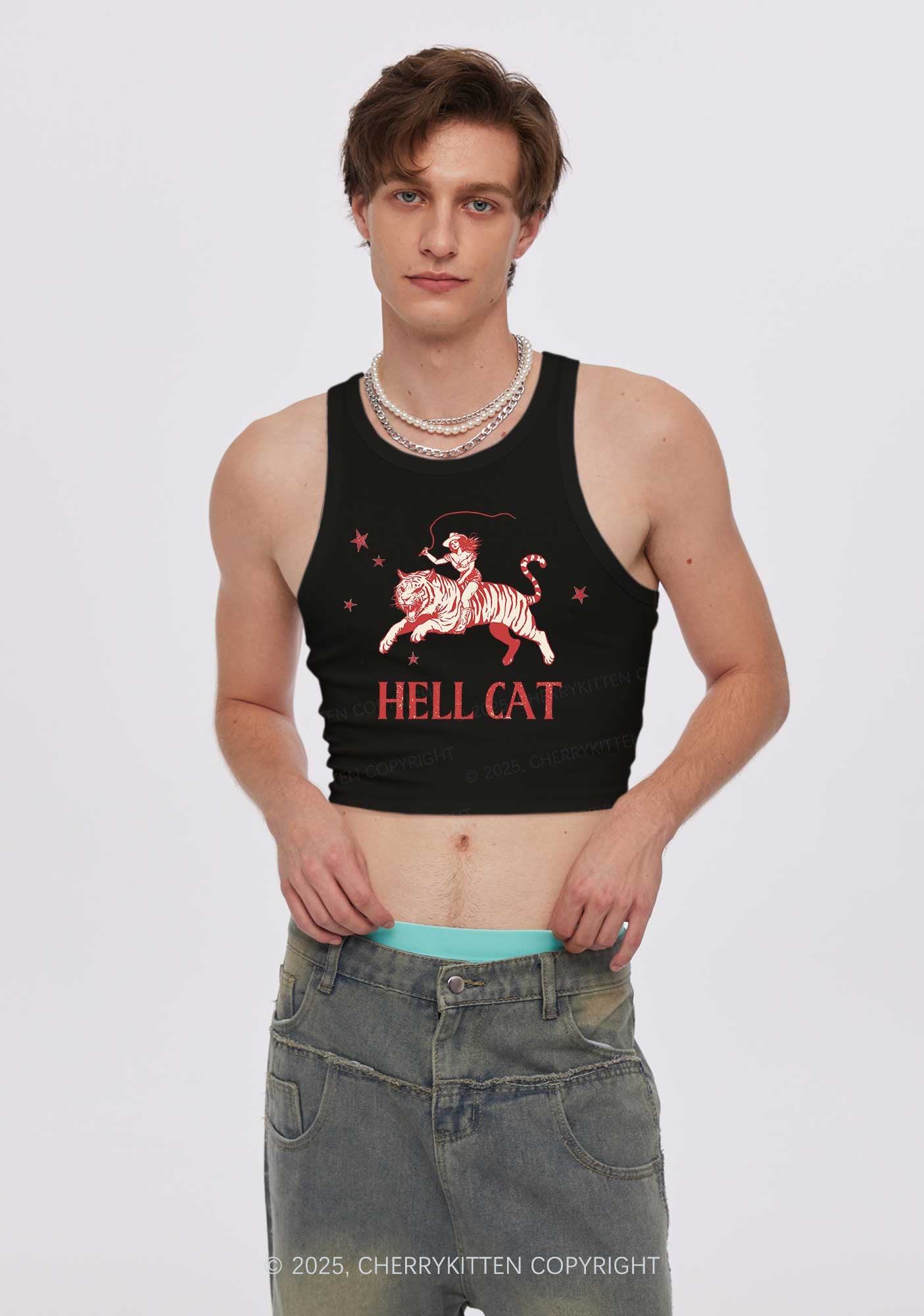 Cowgirl Hell Cat Y2K Crop Tank Top Cherrykitten