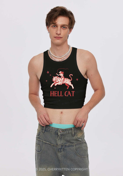 Cowgirl Hell Cat Y2K Crop Tank Top Cherrykitten