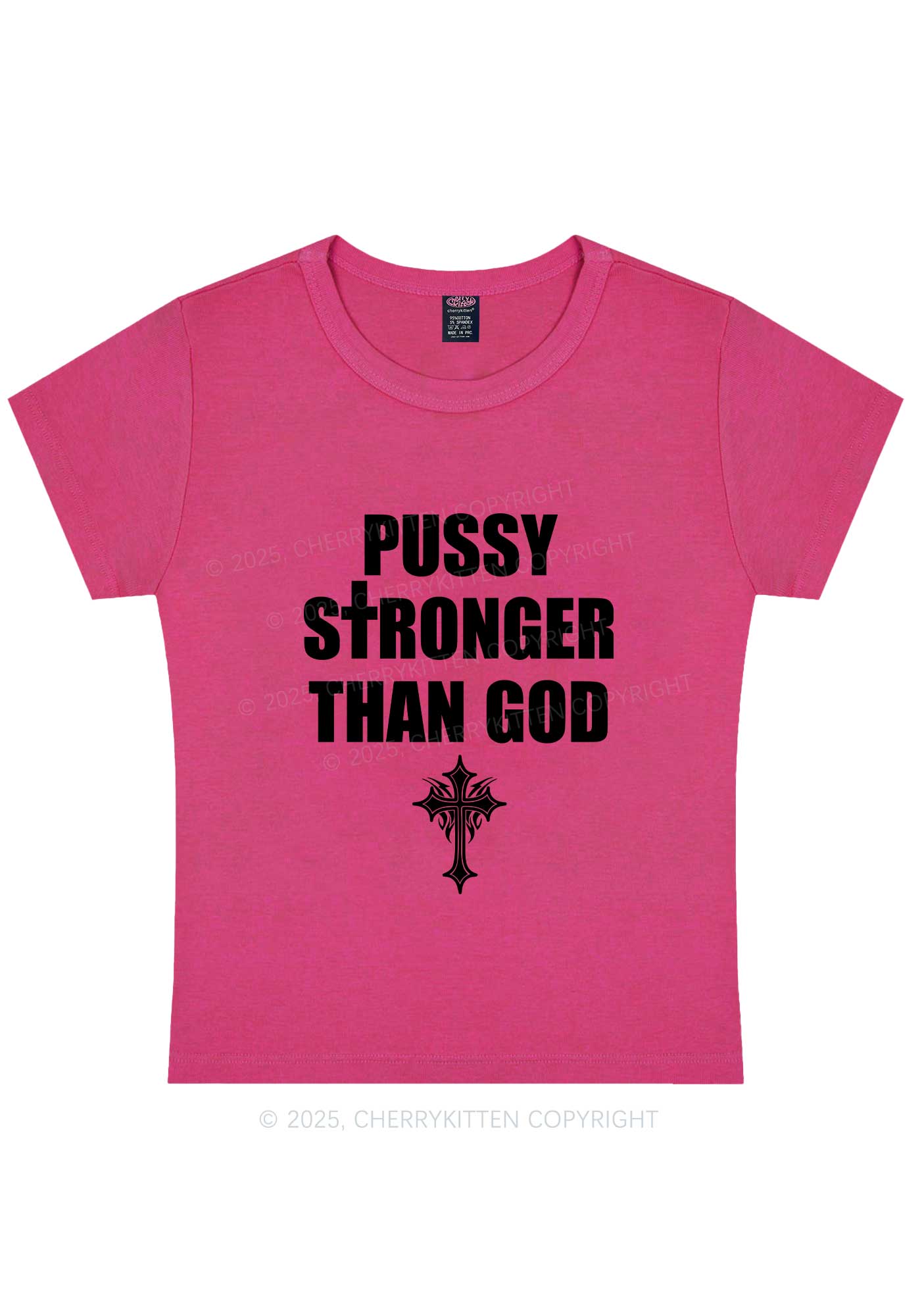 Puxxy Stronger Than God Y2K Baby Tee Cherrykitten