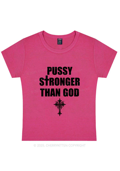 Puxxy Stronger Than God Y2K Baby Tee Cherrykitten