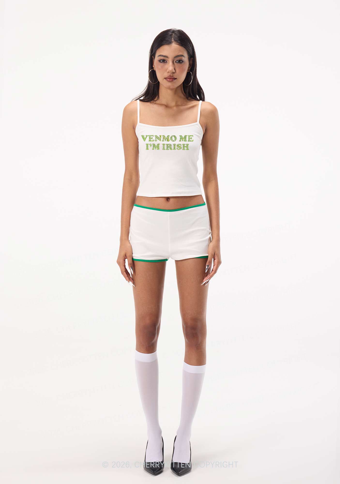 Rhinestone Venmo Me Im Irish St Patricks Y2K Spaghetti Strap Cami Cherrykitten