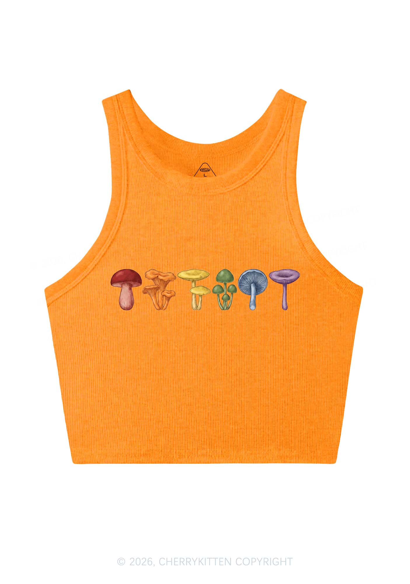 Rainbow Mushroom Pride Y2K Crop Tank Top Cherrykitten
